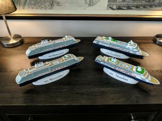 Set Of Four (4) Holland America Line Model Cruise Ships Souvenir Resin Display