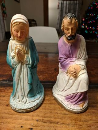 Vintage Chalkware Nativity (columbia Statuary?) Mother Mary Joseph 6 " Christmas