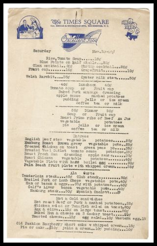 1940 Menu From The Times Square Restaurant In Rochester Ny (on Paper)