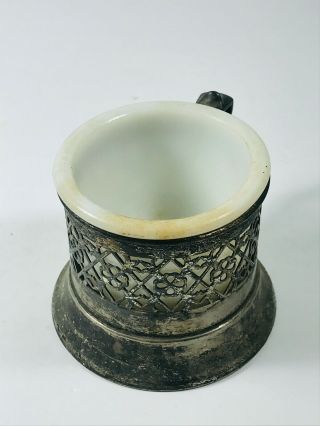 Antique Vintage Silverplate Shaving Mug W/ Milk Glass Cup