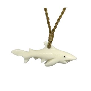 Hawaiian Jewelry Tiger Shark Buffalo Bone Hand Carved Pendant Necklace Hawaii