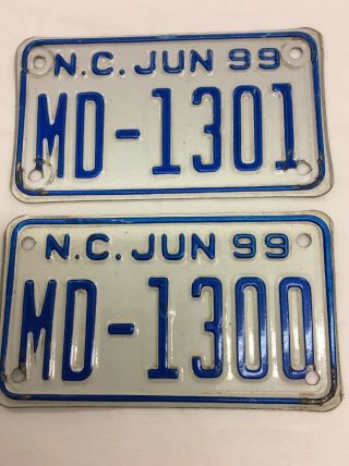 North Carolina Nc 1999 Motorcycle Dealer License Plates Tags Consecutive Numbers