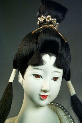 Gorgeous Oriental Geisha Gofun Doll Pearl Kimono 13 1/2 " From Doll Museum