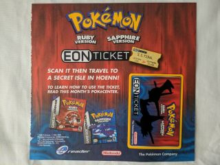 Pokemon Eon Ticket Ruby Sapphire Gba E - Reader Card Nintendo Power 173 Rare Promo