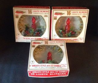 3 Vtg Liberty Bell 8 " Wreath 16 Lights C7 Blink Christmas Tree Topper Plaque
