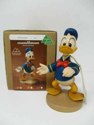 Conrad Moroder Hand Carved Wooden Disney Donald Duck Figurine 5 " Made In Italy