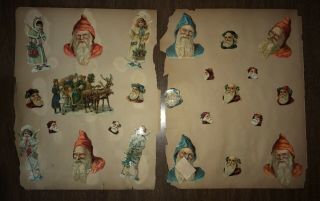 2 Antique Scrapbook Pages Die Cut Embossed Santa Claus Sleigh Angels Children
