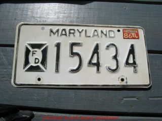 1986 86 Maryland Md Firefighter Fireman License Plate Rare Tag
