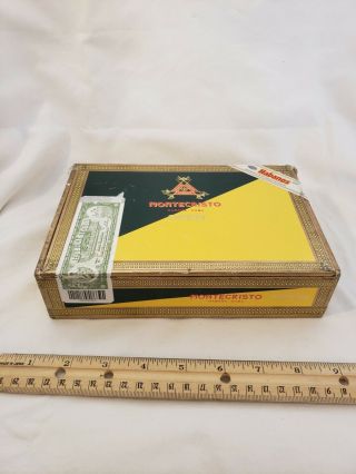 Vintage Wooden Cigar Box 25 - Montecristo No.  4 Empty With Tax Stamp