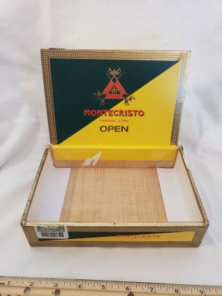 Vintage Wooden Cigar Box 25 - Montecristo No.  4 Empty with Tax Stamp 2