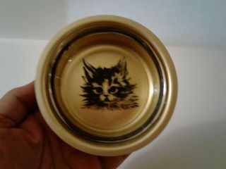 Vintage Kitten Black Cat Ashtray Gold Colored Metal With Painted Glass Insert