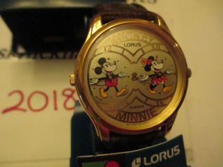 Disney Lorus Large Dial Mickey & Minnie Mouse Dual Time Wristwatch Rare Watch