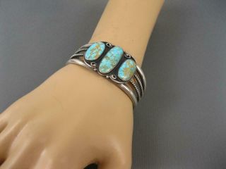 Navajo Verdy Jake Revival Sterling Number 8 Turquoise Cuff Bracelet Signed 11