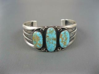 Navajo Verdy Jake Revival Sterling Number 8 Turquoise Cuff Bracelet Signed 5