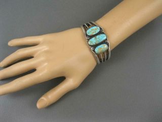 Navajo Verdy Jake Revival Sterling Number 8 Turquoise Cuff Bracelet Signed 9