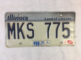 Vintage License Plate Mks 775 Illinois Land Of Lincoln 1996 Rare