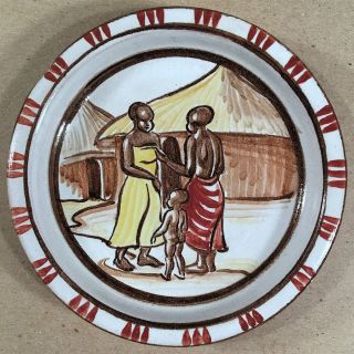 South Africa Linnware Linn Ware Signed And Dated 1954 Plate Tribal Women & Child