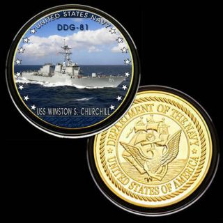 U.  S.  United States Navy | Uss Winston S.  Churchill Ddg - 81 | Gold Plated Coin
