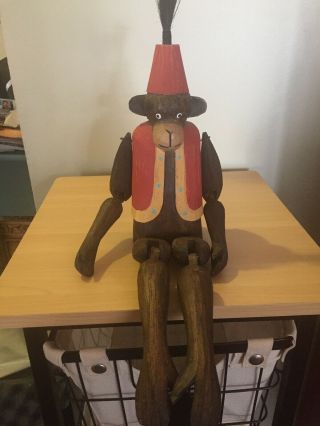 Vintage Hand Crafted Carved Wood Monkey/articulating Limbs/unsigned