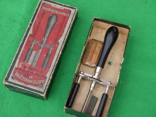 Rare Boxed Vintage German Razor Blade Stropping Machine With Razor Tin