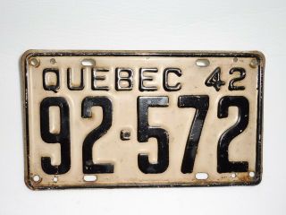 1942 Quebec License Plate Canada Tag Sign Automobile