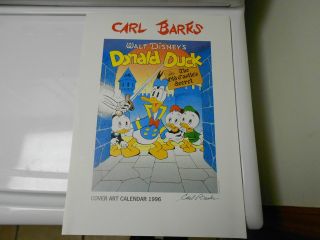 Donald Duck 1996 Calendar Print Signed By Carl Barks 14x20 Walt Disney