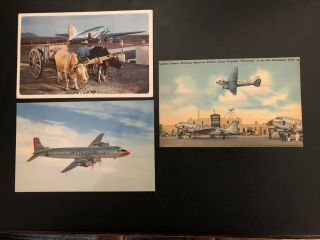 (3) Vintage American Airlines Postcards.  One With Lunken Airport & 