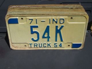 54 K = 1971 Indiana Truck License Plate Tag  Low Number Yom