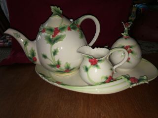 Stunning Franz Porcelain Tea Set Holly Berries/leaves No Box