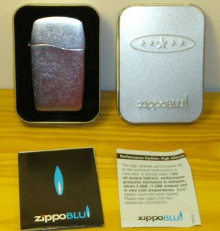 Zippo Blu Lighter Brush Chrome In Collector Tin With Instructions