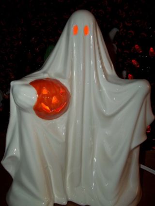 Halloween Ceramic Ghost Light Vtg Style Holding Jack - O - Lantern Sammy The Spook