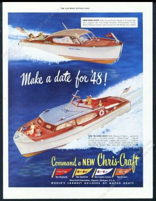1948 Chris Craft Custom Sedan Express Cruiser 2 Boat Great Art Vintage Print Ad