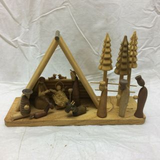 Vintage Nativity Set Wood Moderne