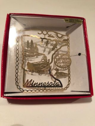 Nation’s Treasures Minnesota Land Of 10,  000 Lakes 24k Gold Finish Brass Ornament