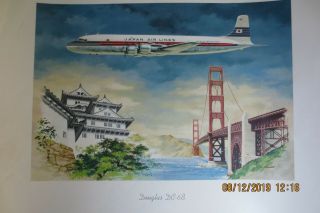 Vintage Japan Airlines Douglas Dc - 6b Advertising Print By George Akimoto
