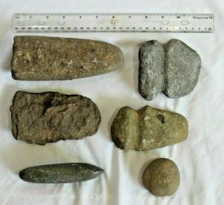 Six (6) Nj Pa Native American Indian Stone Tools Axe Heads Arrowhead Artifacts