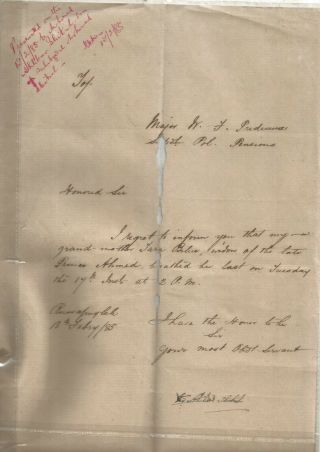 1885 Szd Akbar Shikoh Informs Death Of Tipu Sultan’s Daughter - In - Law Tara Bibi 1