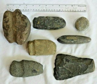 Seven (7) Nj Pa Native American Indian Stone Tools Axe Heads Arrowhead Artifacts