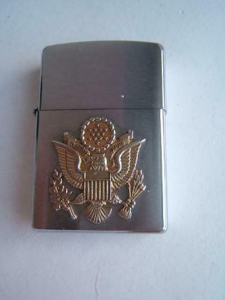 Vintage Zippo Cigarette Lighter W/ United States Military Emblem Sparks Good