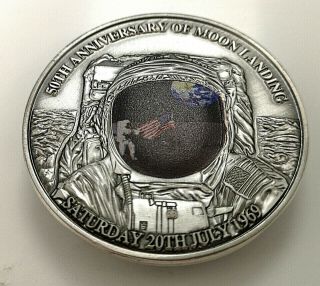 3d Dome Moon Surface Silver Coin First Man On The Moon Landing Apollo U C Flag