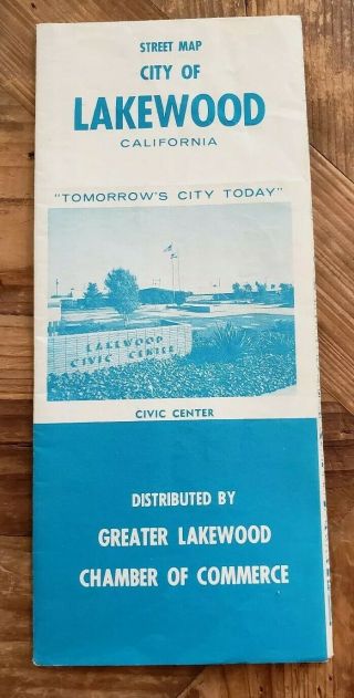 City Of Lake Wood California Street Map & Folding Brochure Vintage Ephemera