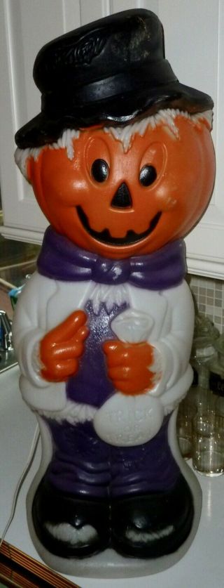 Vtg General Foam Blow Mold Light Up Jack - O - Lantern Pumpkin Head Scarecrow 35 "