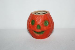Antique Vintage Halloween Paper Mache Jack O Lantern Pumpkin Nut Cup