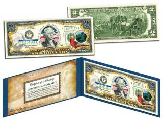 Indiana Statehood $2 Two - Dollar Colorized U.  S.  Bill In State Legal Tender
