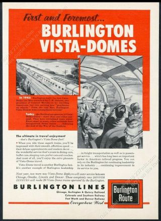 1955 Burlington Route Vista - Dome Train Art Vintage Print Ad