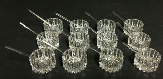 Set Of 12 Antique Crystal Prism Cut Glass Open Salt Dish Dip Cellar & Spoons