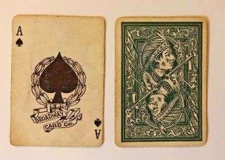 2 Vintage Playing Cards Old Reversible Indian Broadway Card Co Ace Of Spades