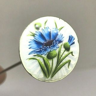 Antique Hat Pin Lovers Flowers Pure Blue Bachelors Button Guilloche Very Pretty.