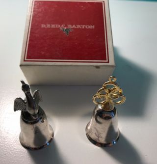 Pair Reed & Barton 12 Days Of Christmas Silverplate Bells - Geese & Golden Rings