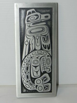 Vintage Haida Thunderbird,  Whale Etched Aluminum Wall Art 9 By 4 Inches